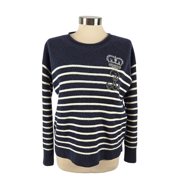 Polo Ralph Lauren Nautical Blue & White Stripe Merino Wool Sweater - Picture 1 of 14